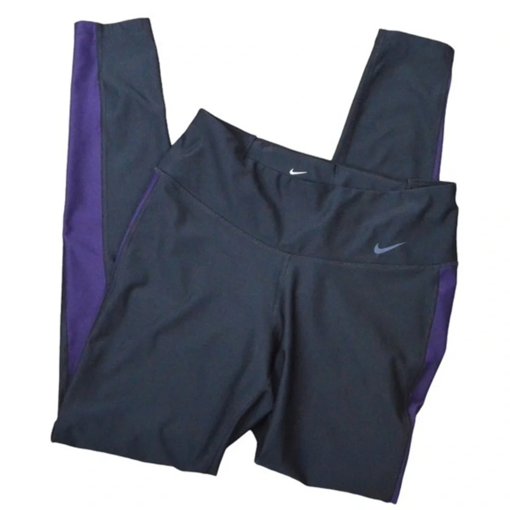 Nike Dri-Fit POWER Training Tights, Black/Purple Side Stripe - Small 802954